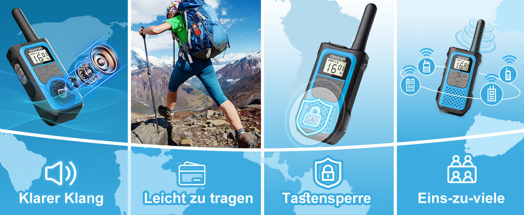 AWANFI Rechargeable Walkie Talkies (2/3/4-Pack) β Long Range 2-Way Radios with 16 Channels, VOX, USB-C Charging β Ideal for Kids & Adults, Outdoor Camping & Hiking