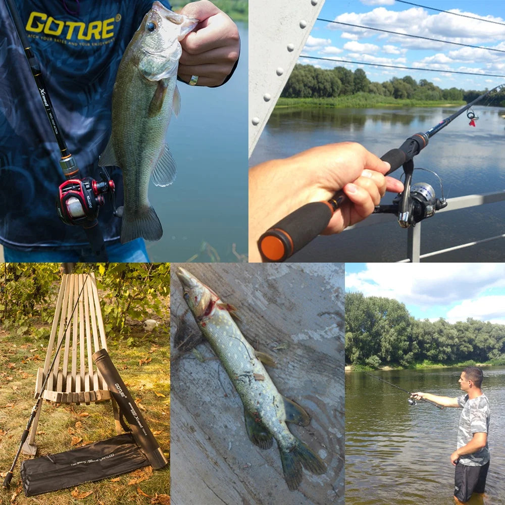 Goture Xceed 1.98–3.6m Fuji Guide Ring Carbon Spinning & Casting Fishing Rod (M/MH Power) – 4-Piece Travel Rod with Tube Bag