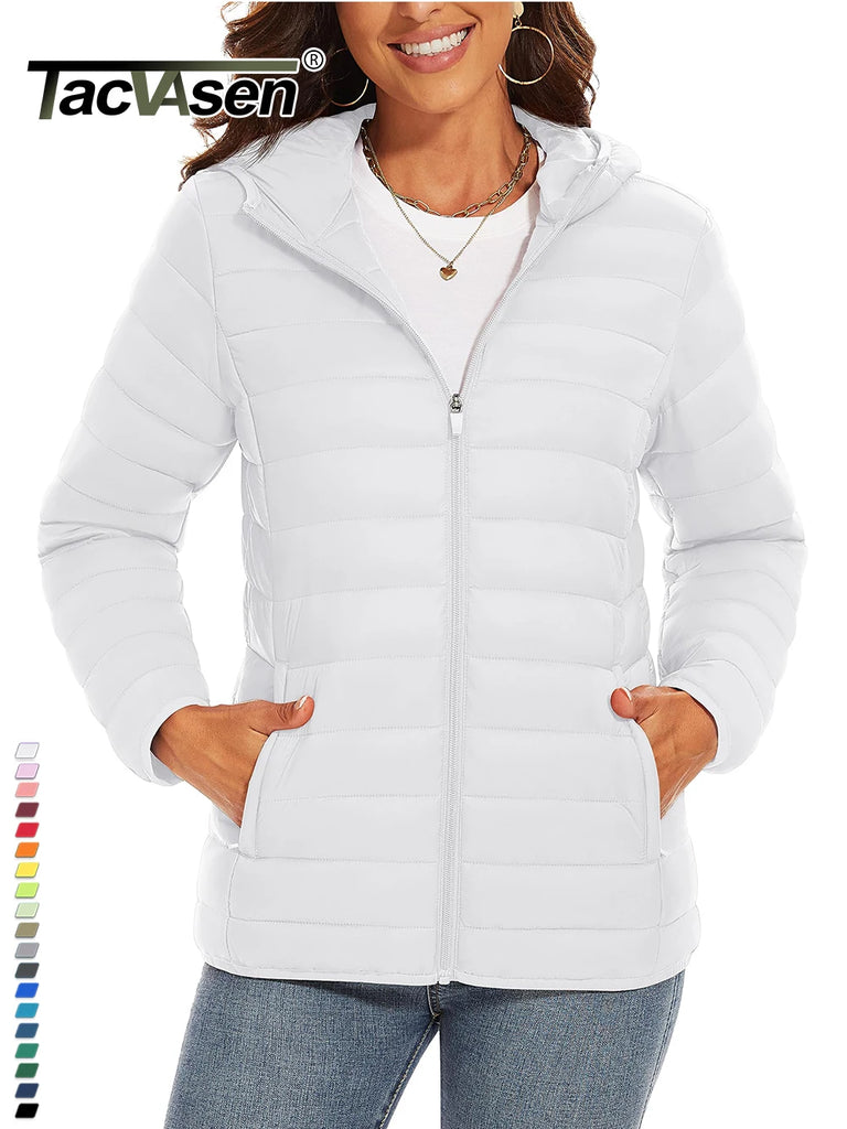 TACVASEN Women’s Full Zip Hooded Puffer Jacket – Lightweight, Warm & Windproof Winter Coat