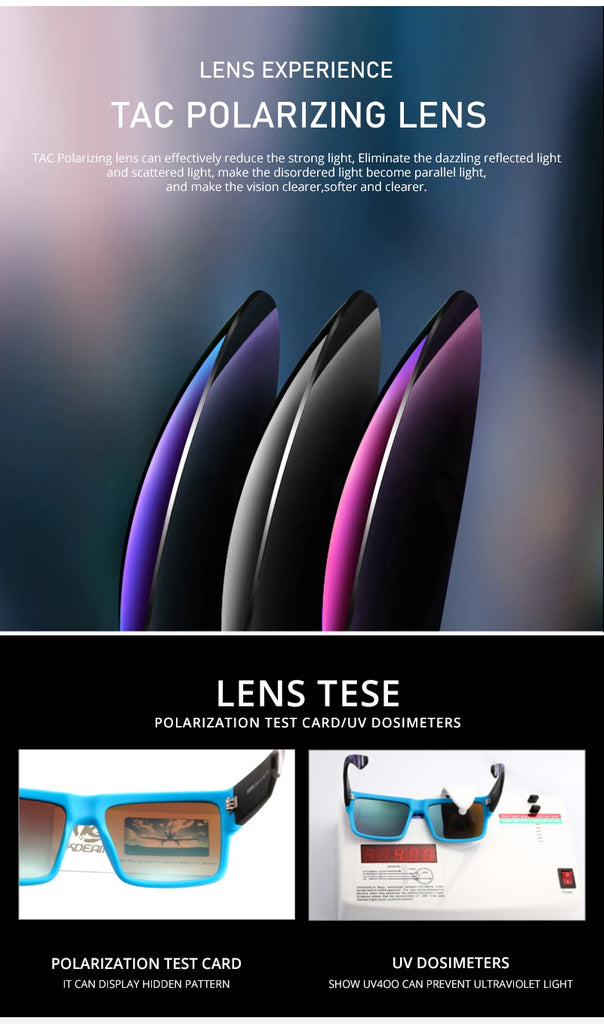 KDEAM All-Black Polarized Sunglasses – Unisex Square Frame | UV400 Protection for Fishing, Driving & Outdoor Adventure