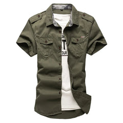 Men’s 100% Cotton Tactical Cargo Shirt – Short Sleeve Military-Style Work Shirt