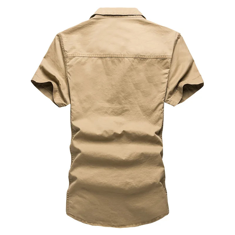 Men’s 100% Cotton Tactical Cargo Shirt – Short Sleeve Military-Style Work Shirt