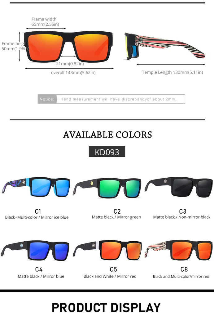 KDEAM All-Black Polarized Sunglasses – Unisex Square Frame | UV400 Protection for Fishing, Driving & Outdoor Adventure