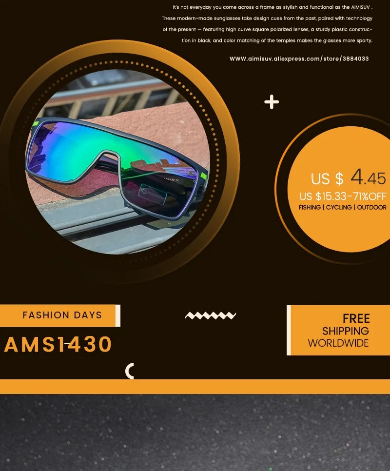 AIMISUV Men's Polarized Oversized Sports Sunglasses – UV400 Protection, Mirror Lens (Model AMS1430)