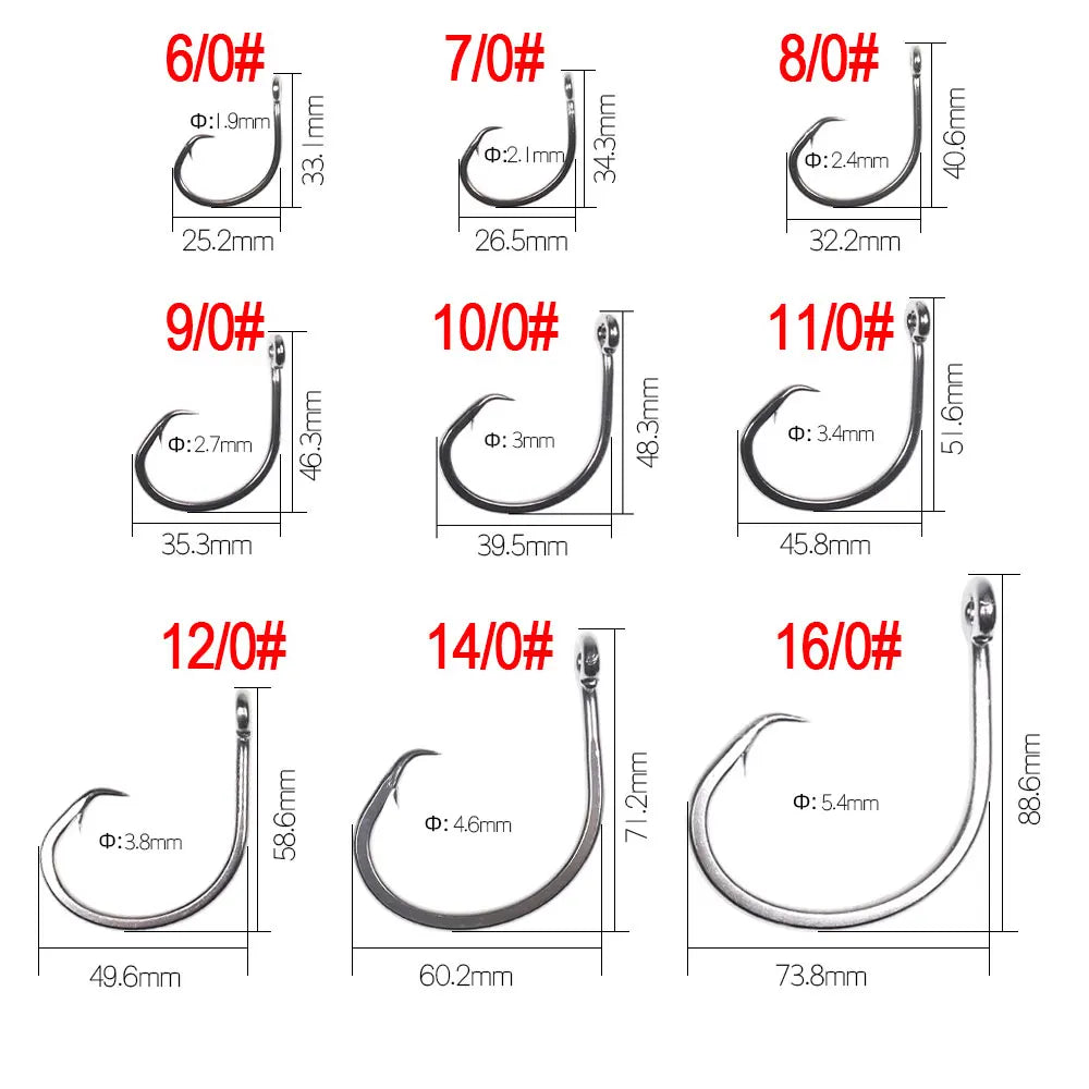 ICERIO Stainless Steel Saltwater Fishing Circle Hooks – Anti-Corrosion, Ultra-Sharp, Durable (6/0#–16/0#)