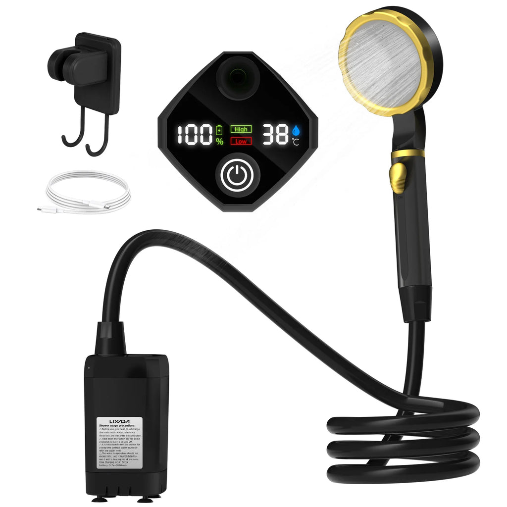 LIXADA Digital Camping Shower Kit – 6000mAh Portable Outdoor Shower with Intelligent Display for RV & Camping