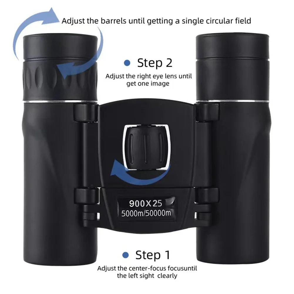 900x HD Long-Range Binoculars – Compact Folding Mini Telescope with BAK4 Prism & FMC Optics (Black)