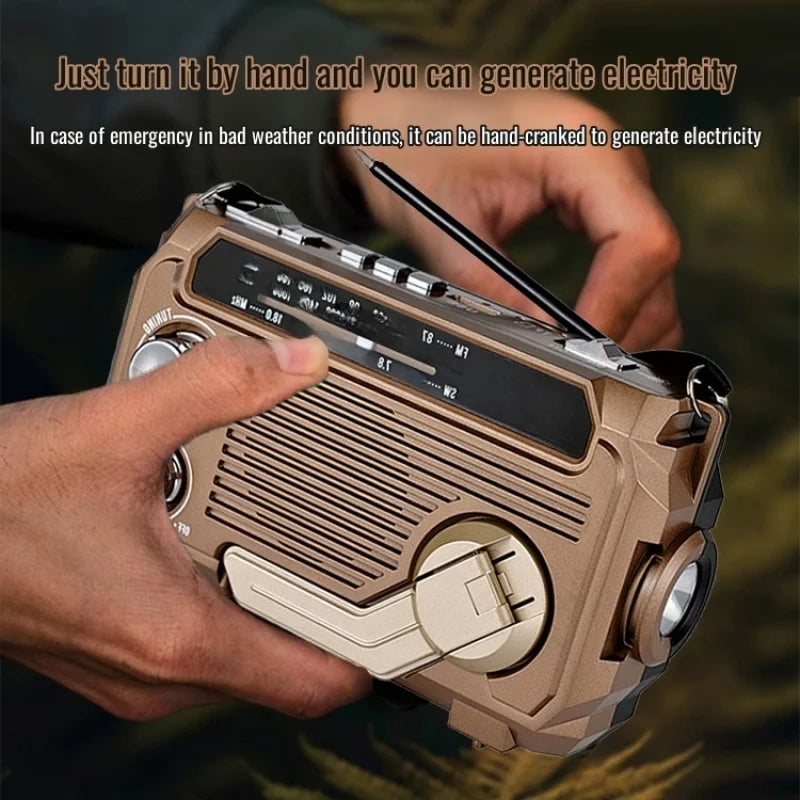 Hand Crank Emergency Weather Radio with Bluetooth – Solar/USB Rechargeable, Portable Power Bank