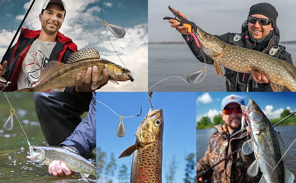 Premium Teardrop Fishing Weights Sinkers – 10 Sizes Lead Drop Shot Weights with 360° Swivel for Freshwater & Saltwater