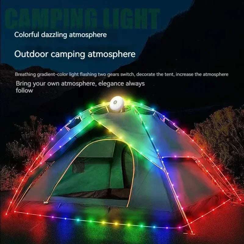 4-in-1 LED Camping Light Strip – 10M Waterproof Rechargeable Tent & Atmosphere Lamp with USB Power Bank (Military Green)