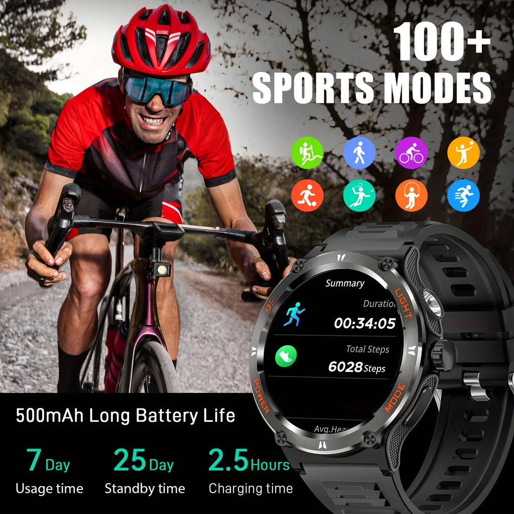 EIGIIS KT76 Smart Watch β 3ATM Waterproof Outdoor Fitness Tracker with Compass, Flashlight, Bluetooth Calling & Health Monitoring