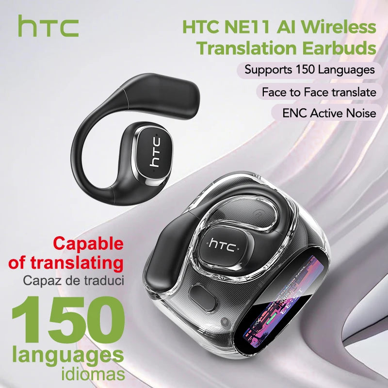HTC NE11 Bluetooth 6.0 OWS Wireless Headphones โ Smart Translation Earphones with Touch Screen & Long Battery Life