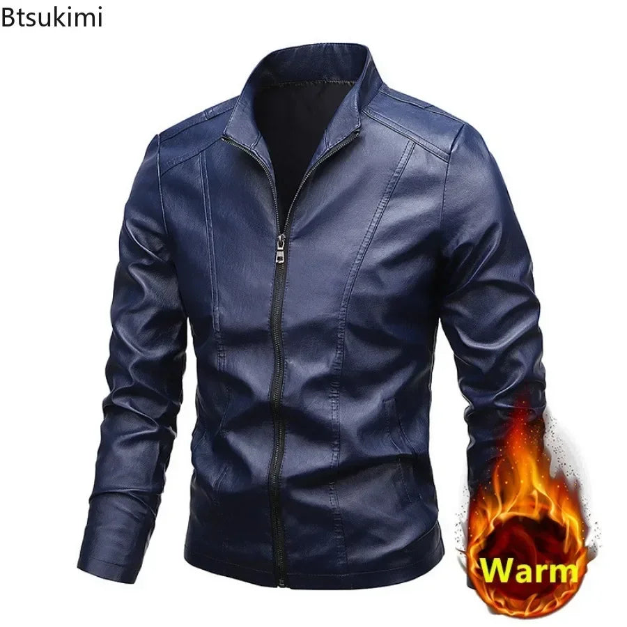 Men's PU Leather Stand Collar Motorcycle Jacket – Casual Windbreaker Biker Coat