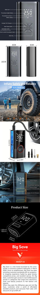 LEIBOO Dual-Mode Electric Air Pump β Wired/Wireless Car Tire Inflator for Auto, Bike, Motorcycle, Boat & Sports Balls