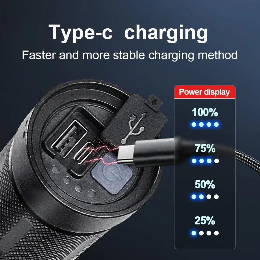 9000000LM Rechargeable Tactical LED Flashlight β 600W, Long-Range Beam, 12000mAh Power Bank, Waterproof & Zoomable