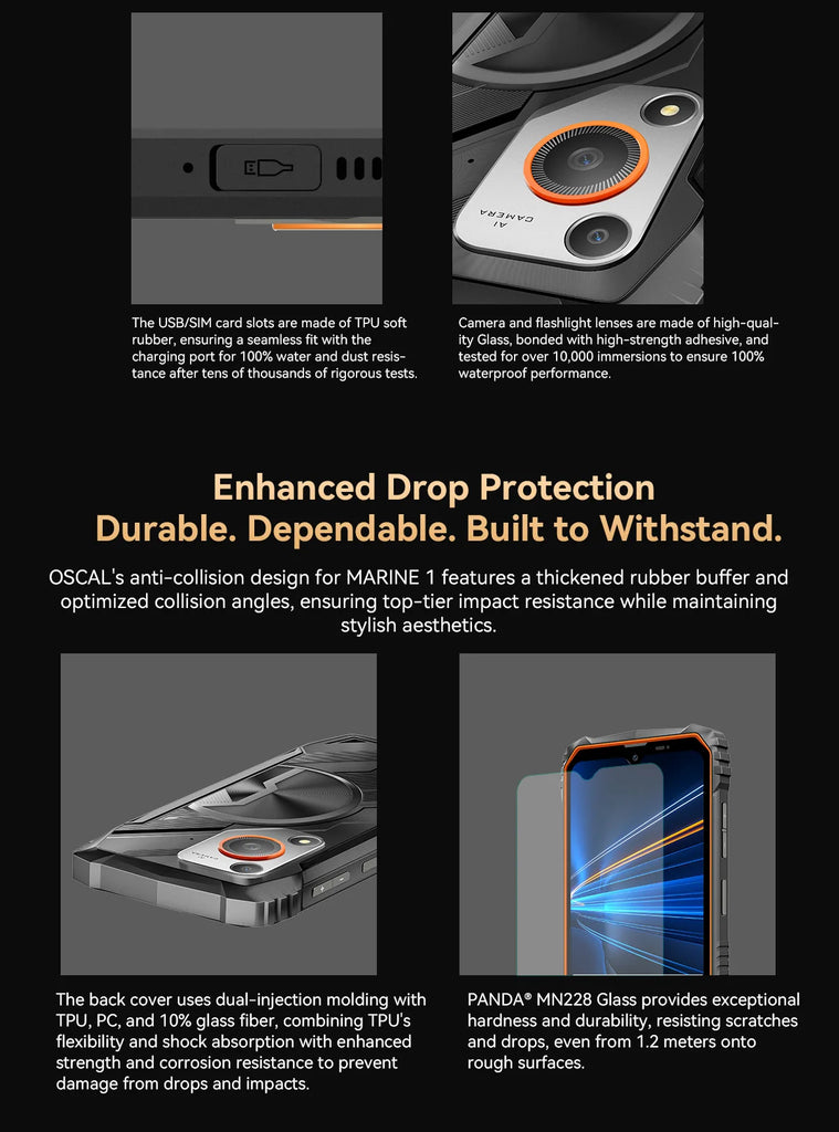 Blackview Oscal MARINE 1 Rugged Smartphone – 6.56" HD+ 90Hz Display, Android 15, 5100mAh Battery, IP68 Waterproof, 12GB RAM + 128GB ROM