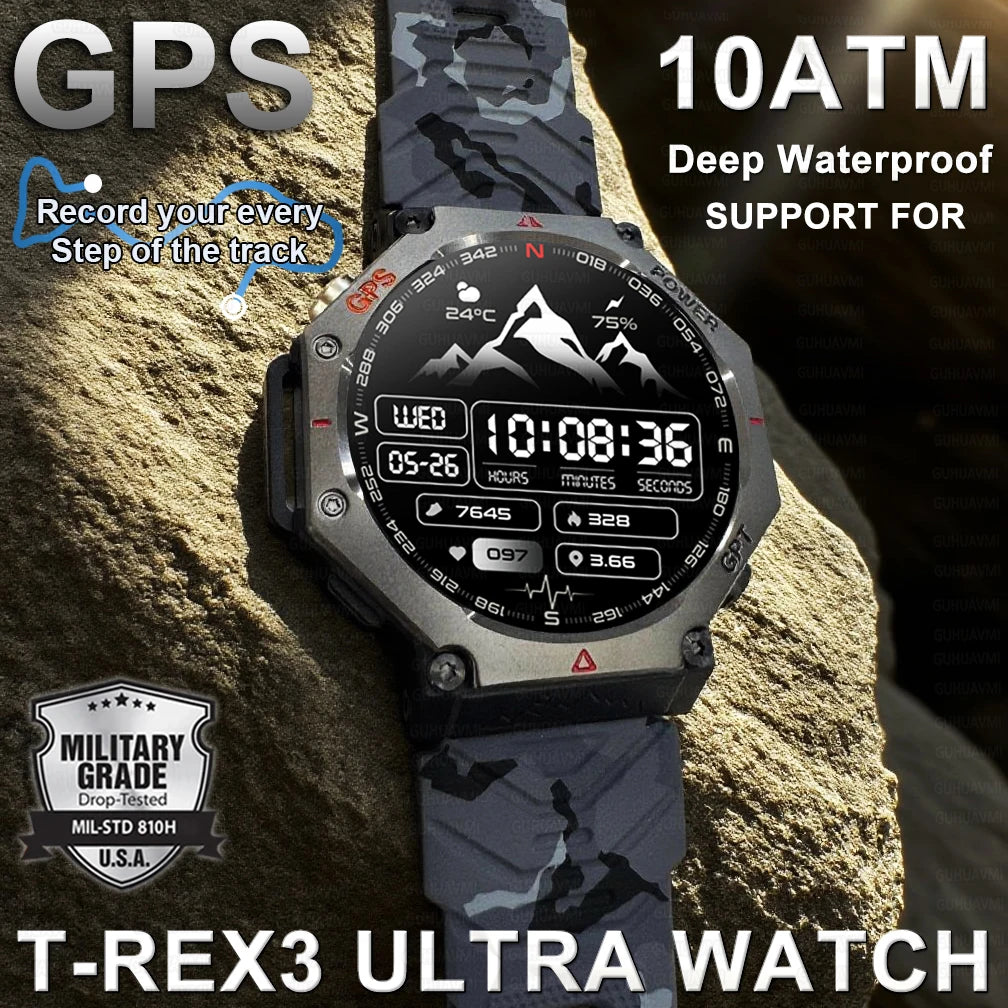 T-Rex 3 Military Smart Watch β Built-in GPS, Compass, Barometer & 10ATM IP69K Waterproof Performance