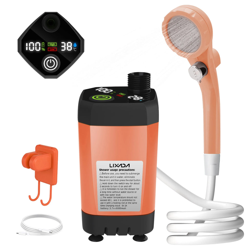 LIXADA Digital Camping Shower Kit – 6000mAh Portable Outdoor Shower with Intelligent Display for RV & Camping