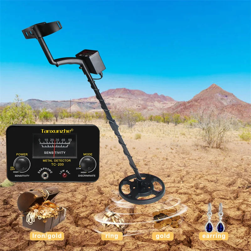 TC-200 Advanced Metal Detector – Adjustable Underground Gold & Metal Tracker with Waterproof Search Coil