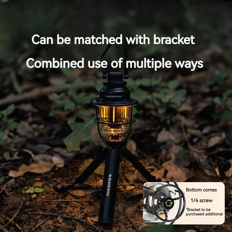 Naturehike Blackdog Camping Hanging Light – Portable Vintage LED Tent Lantern, IPX3 Waterproof, Ultralight 155g with 2000mAh Battery