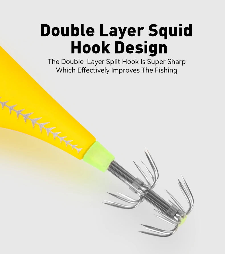 YOOFISH Luminous Horizontal Squid Jig (5pcs Set) β Premium Wood Shrimp Squid Hooks for Saltwater Fishing