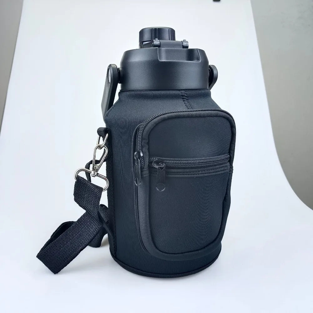 Portable Thermal Water Bottle Bag – Large Capacity Sleeve with Adjustable Shoulder Strap (Black)
