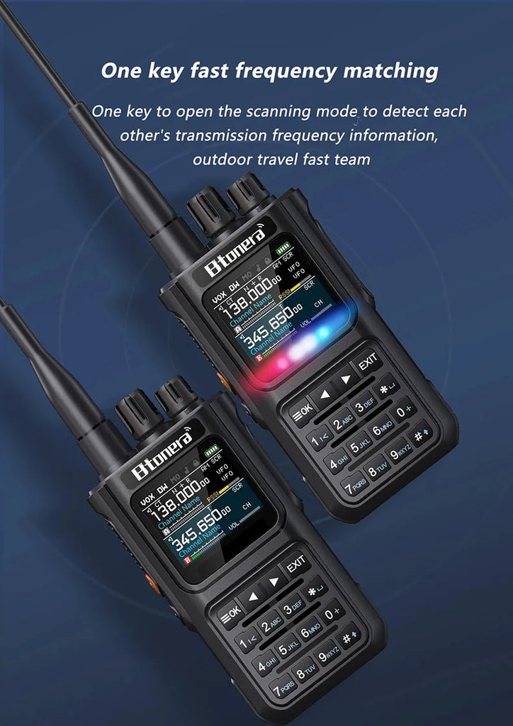BTONERA BT-8000 Full-Band Ham Radio – 256CH Dual PTT Two-Way Radio with Airband, NOAA, Marine, and Scrambler