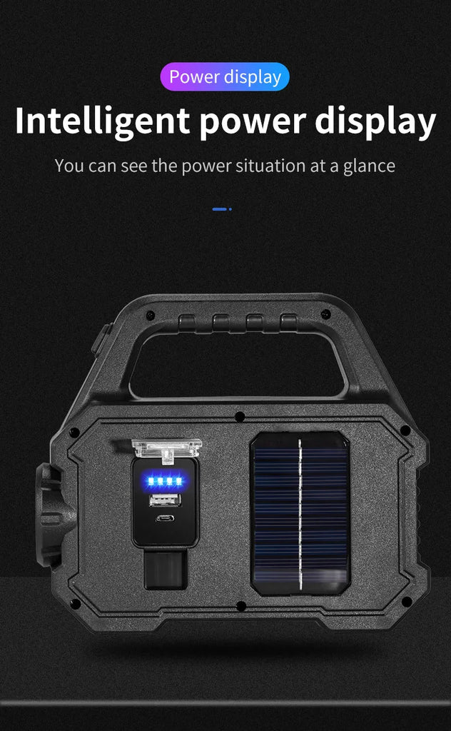 Solar Rechargeable Flashlight – Zoomable Waterproof COB LED Torch & Portable Lantern