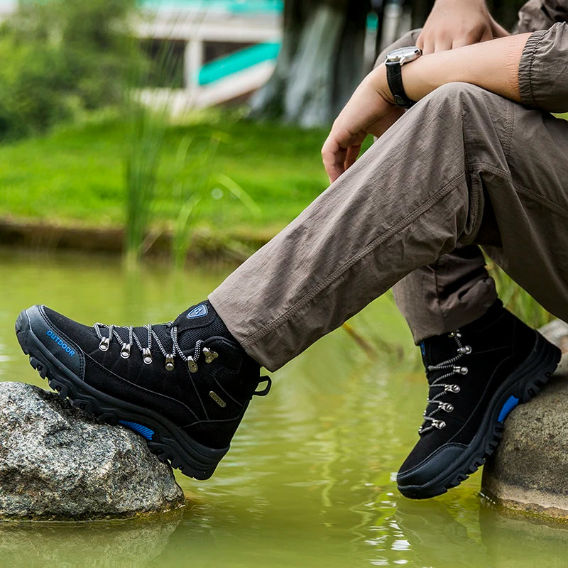 Men’s Waterproof High-Top Hiking & Climbing Shoes – Anti-Slip, Breathable Outdoor Footwear