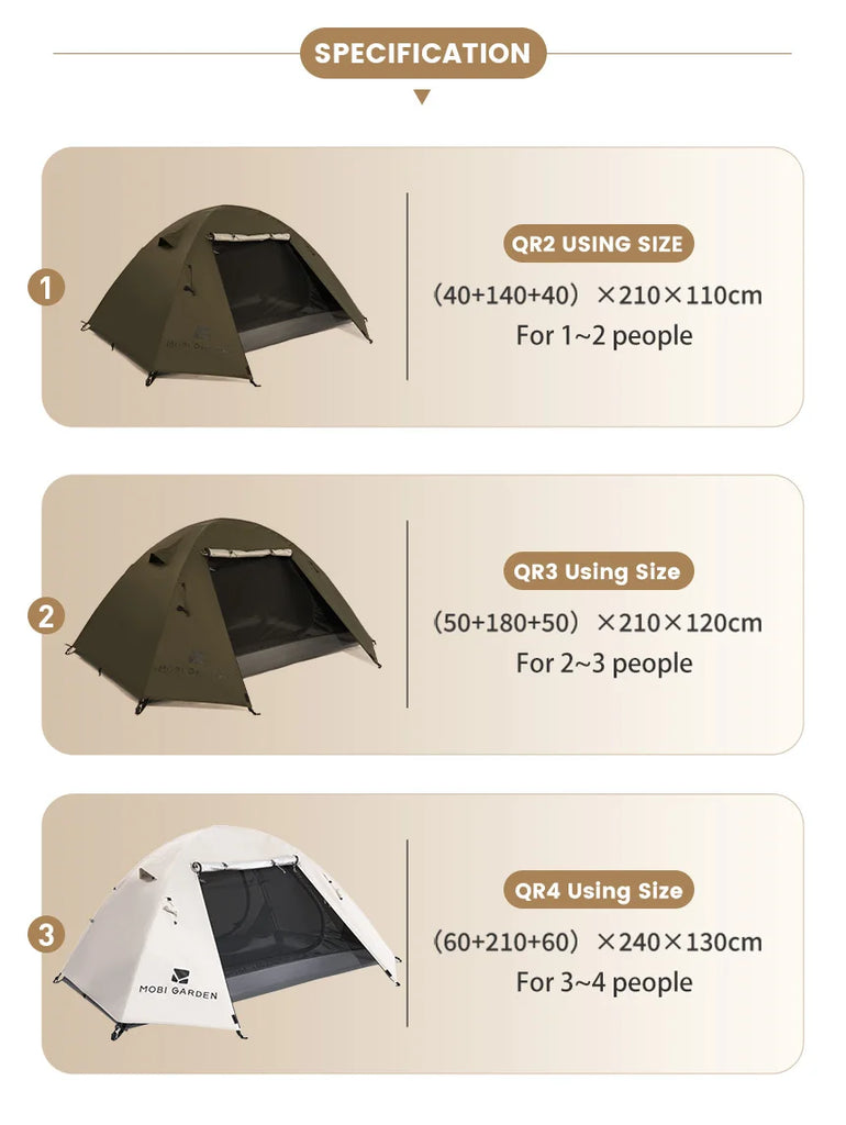 Mobi Garden 3–4 Person Waterproof Camping Tent – Double-Layer, UV & Rain Protection, Lightweight Trekking Shelter