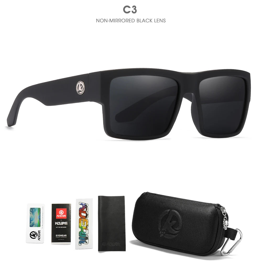 KDEAM All-Black Polarized Sunglasses – Unisex Square Frame | UV400 Protection for Fishing, Driving & Outdoor Adventure