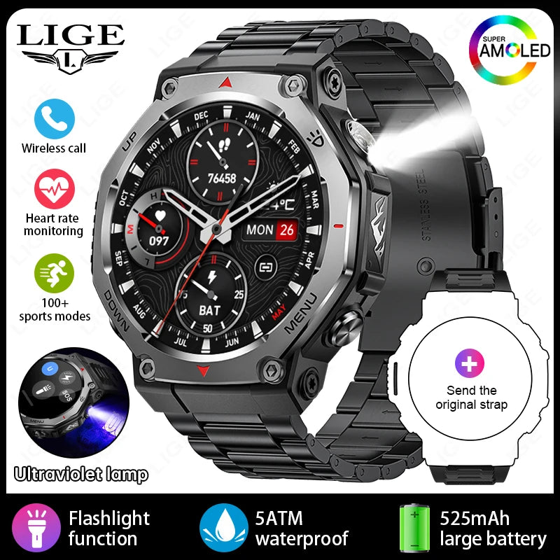 LIGE 2025 KT85 Outdoor Smartwatch – 1.43" AMOLED Display, Long Battery Life, Fitness & Health Tracker for Men
