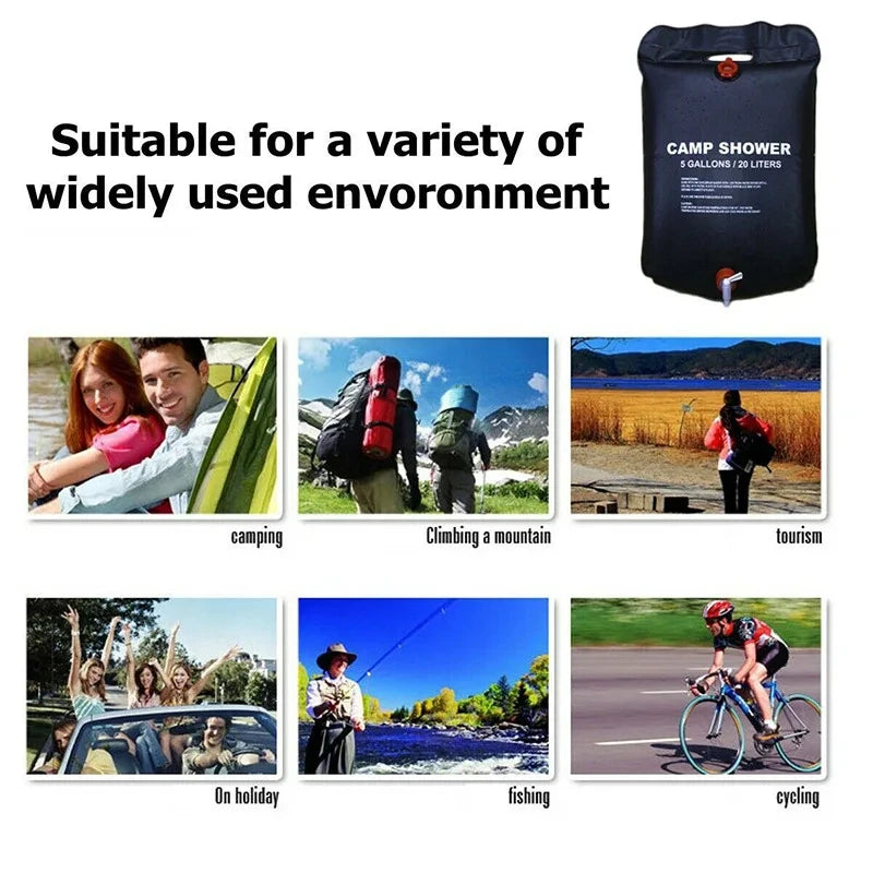 20L Portable Solar Camping Shower Bag – Foldable Outdoor Water Bag with Heating Function for Hiking, Travel, and Emergency Use
