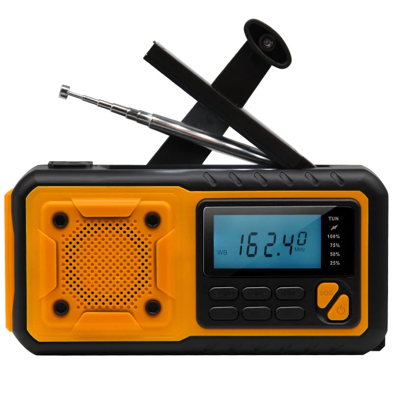 5000mAh Emergency Hand Crank & Solar Radio – AM/FM/SW, NOAA Weather Alerts, Power Bank, LED Flashlight, SOS Alarm