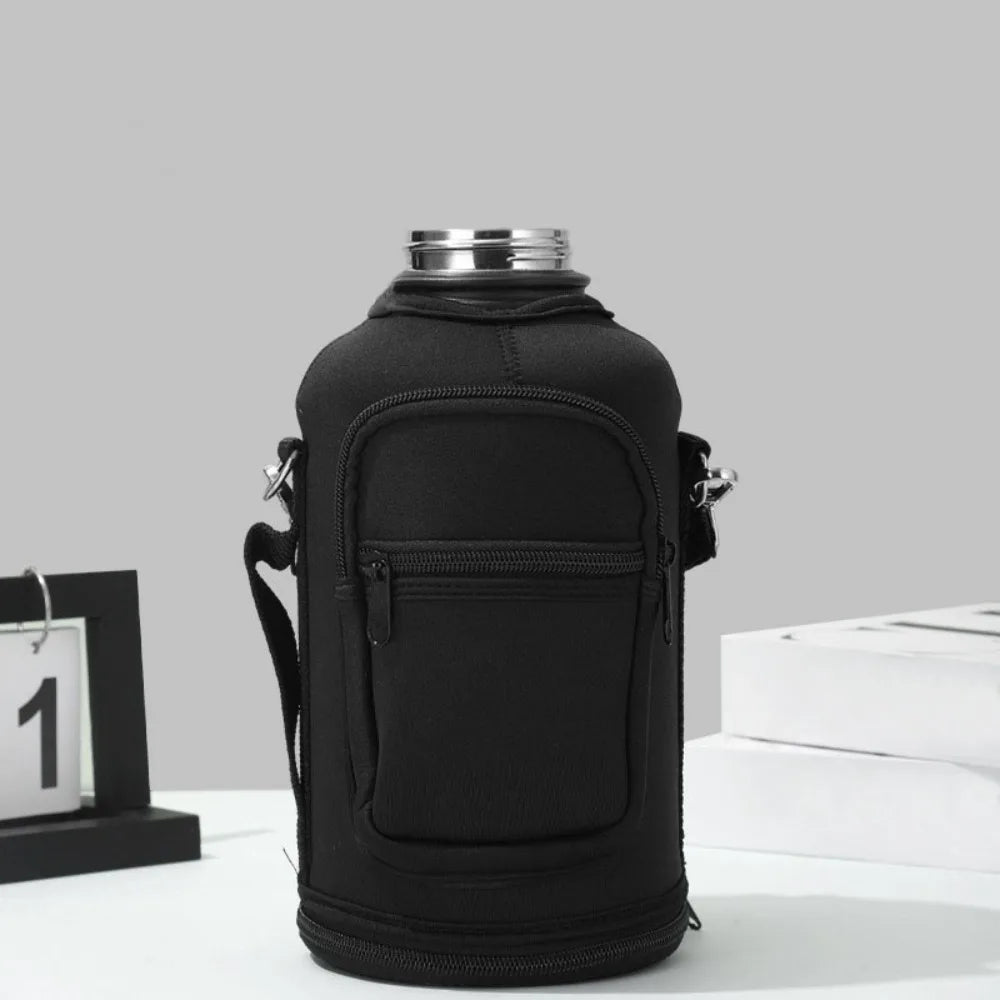 Portable Thermal Water Bottle Bag – Large Capacity Sleeve with Adjustable Shoulder Strap (Black)