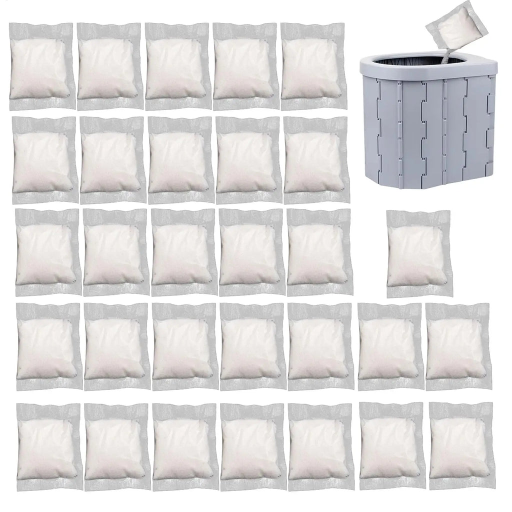 30-Pack Portable Toilet Absorbent Gel Powder – Eco-Friendly Waste Solidifier & Deodorizer for Camping, Travel & Emergency Use