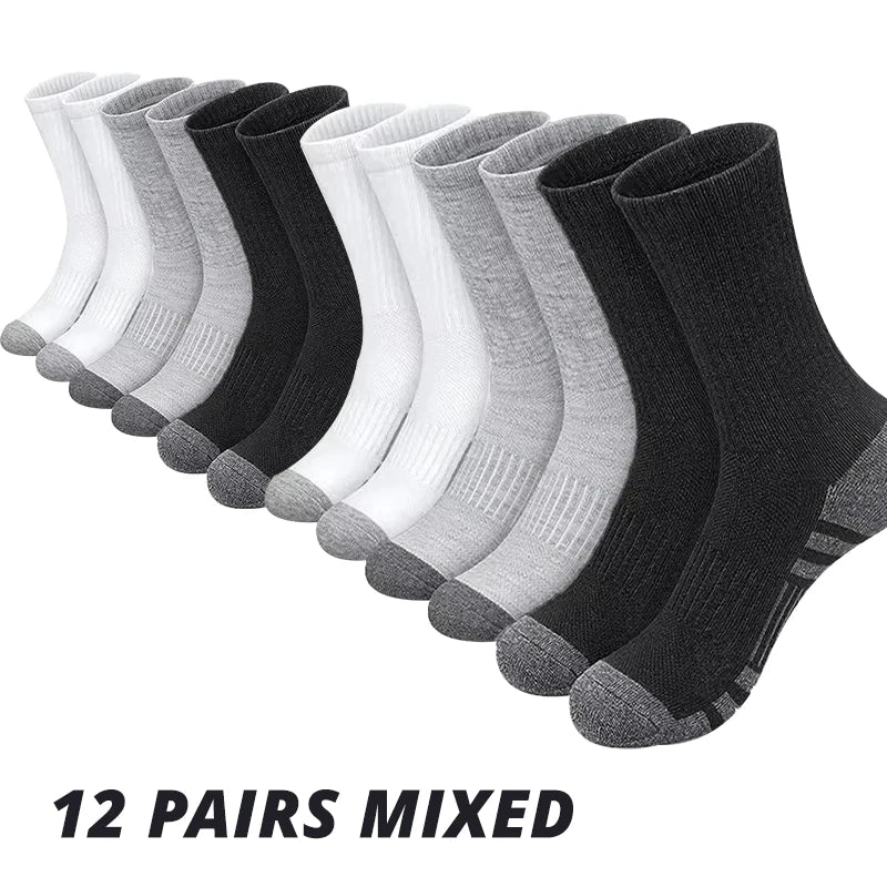 6 or 12 Pairs Men's Outdoor Crew Socks – Breathable, Durable, and Comfortable Fit