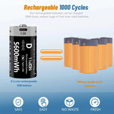 MATOV USB Rechargeable D Size Battery – 1.5V 5600mWh LR20 Lithium-ion D-Cell (2 or 4 Pack) thumbnail 3