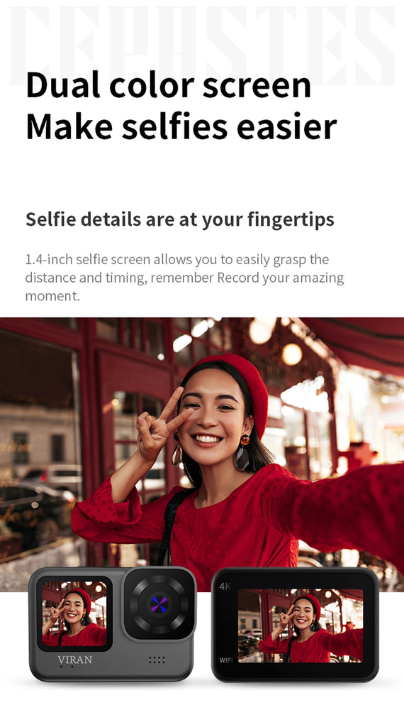 CERASTES V9 4K Ultra HD WiFi Action Camera – Dual Screen, Waterproof, Remote Control, EIS Stabilization