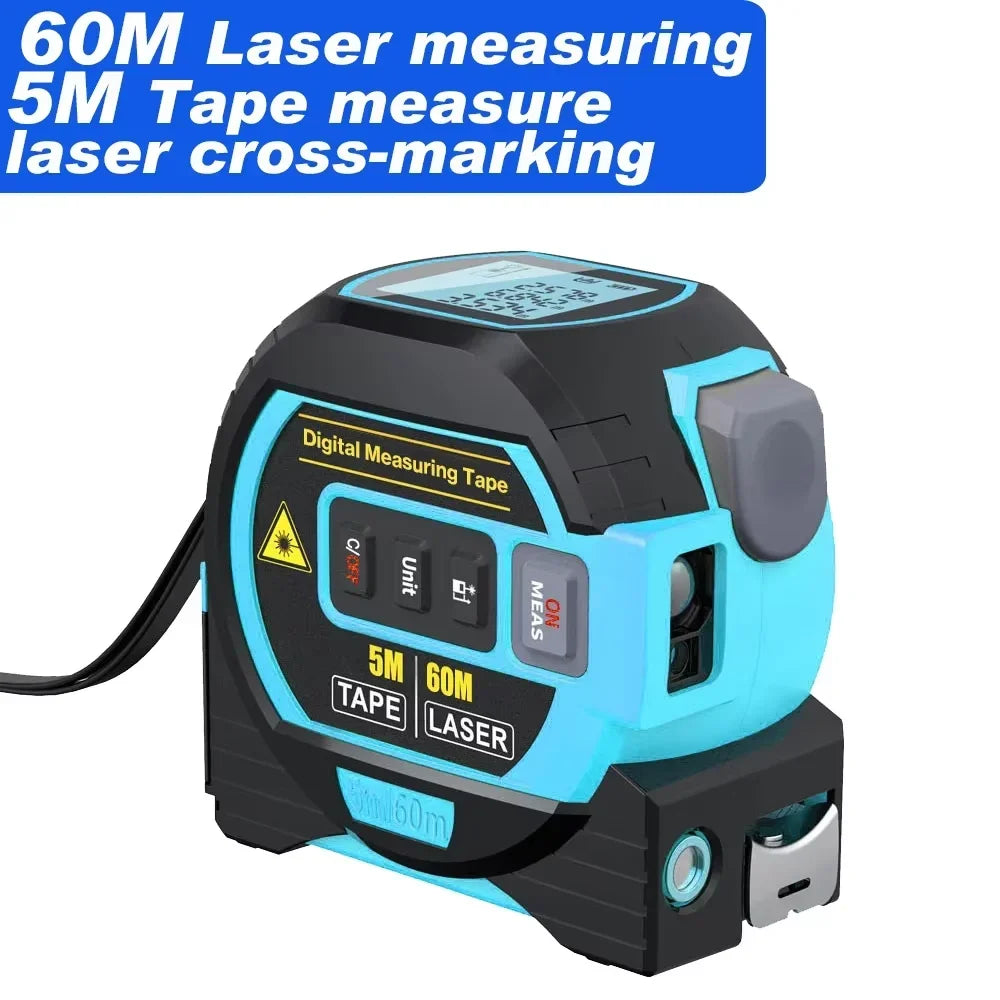 3-in-1 Digital Laser Rangefinder with 5M Tape Measure & LCD Display – 40m/60m Distance Measuring Tool