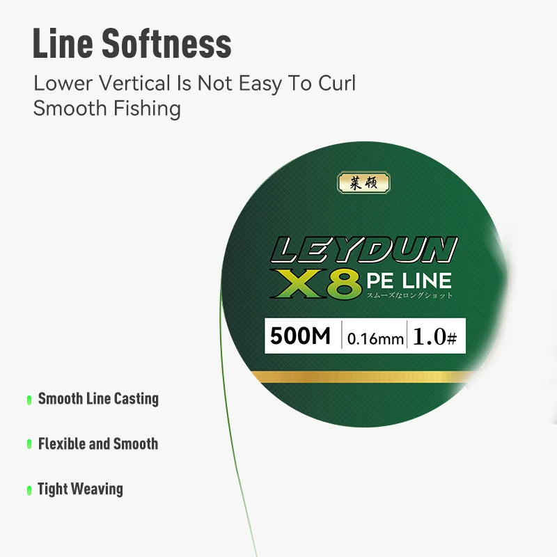 LEYDUN 500m 8-Strand Braided PE Fishing Line – Ultra Strong, Smooth & Durable Multifilament Line