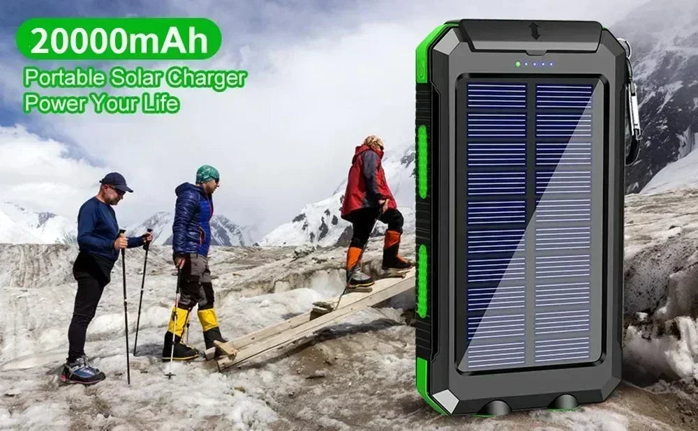 Solar Power Bank – Waterproof, Fast Charging, High-Capacity Powerbank with SOS & LED Light for Outdoor Survival