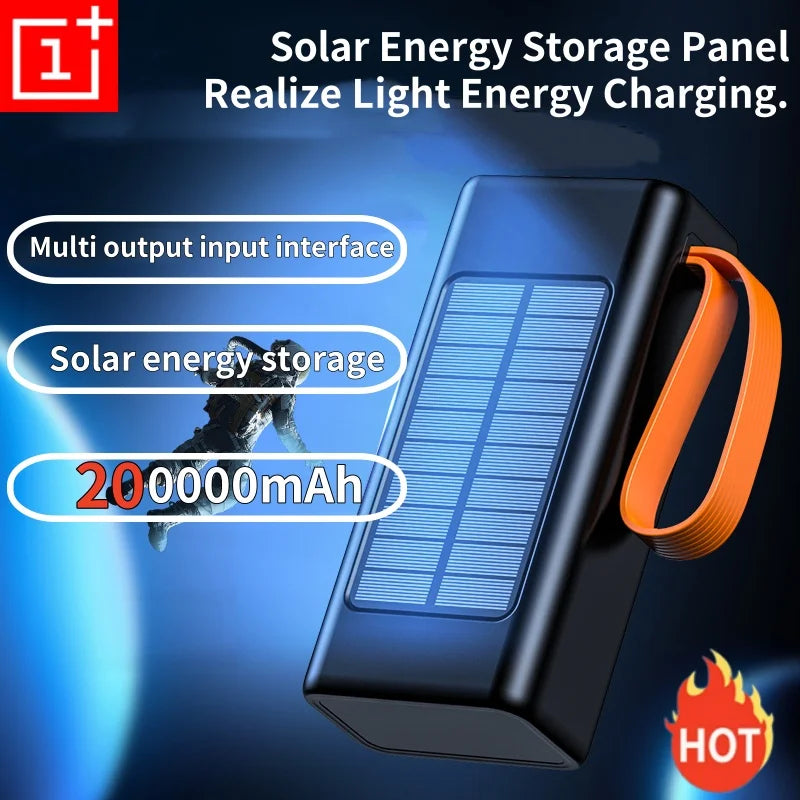 ONEPLUS 200,000mAh Solar Power Bank โ Built-in Cables, LED Light, Fast Charging, High-Capacity External Battery