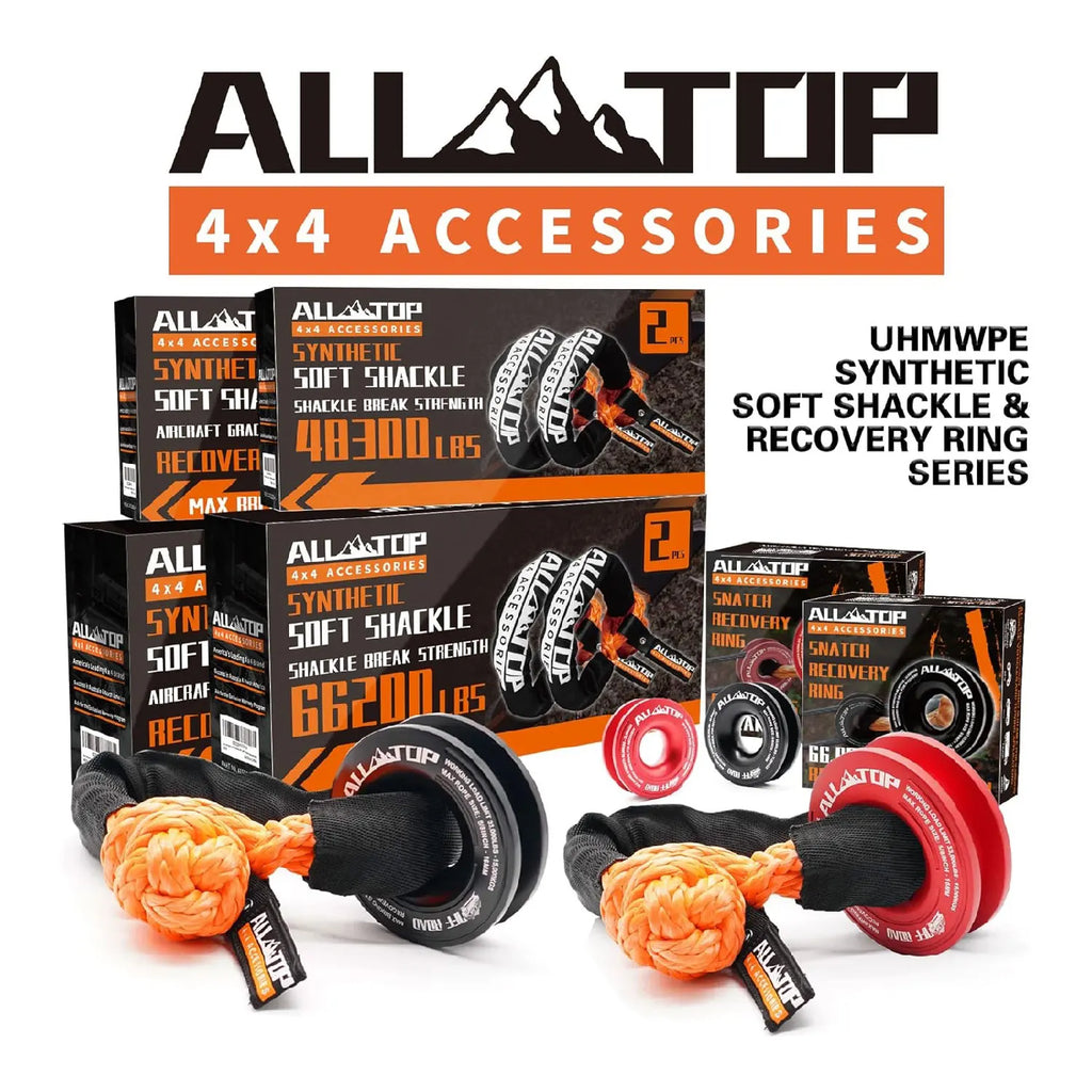 48,300 lbs Synthetic Soft Shackle & 66,000 lbs Recovery Ring Set – Heavy-Duty Off-Road Winch Recovery Kit (2 PCS)