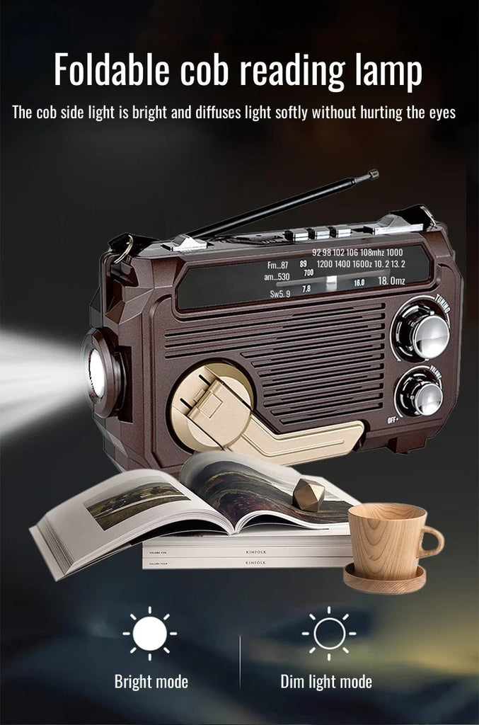 Hand Crank Emergency Weather Radio with Bluetooth – Solar/USB Rechargeable, Portable Power Bank