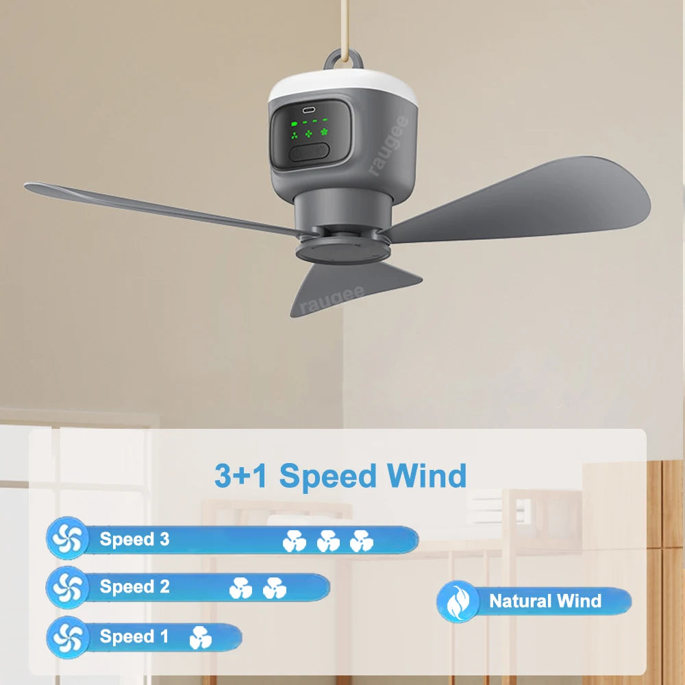 12000mAh Rechargeable Camping Ceiling Fan with LED Light & Remote | Portable Tent Cooling Fan