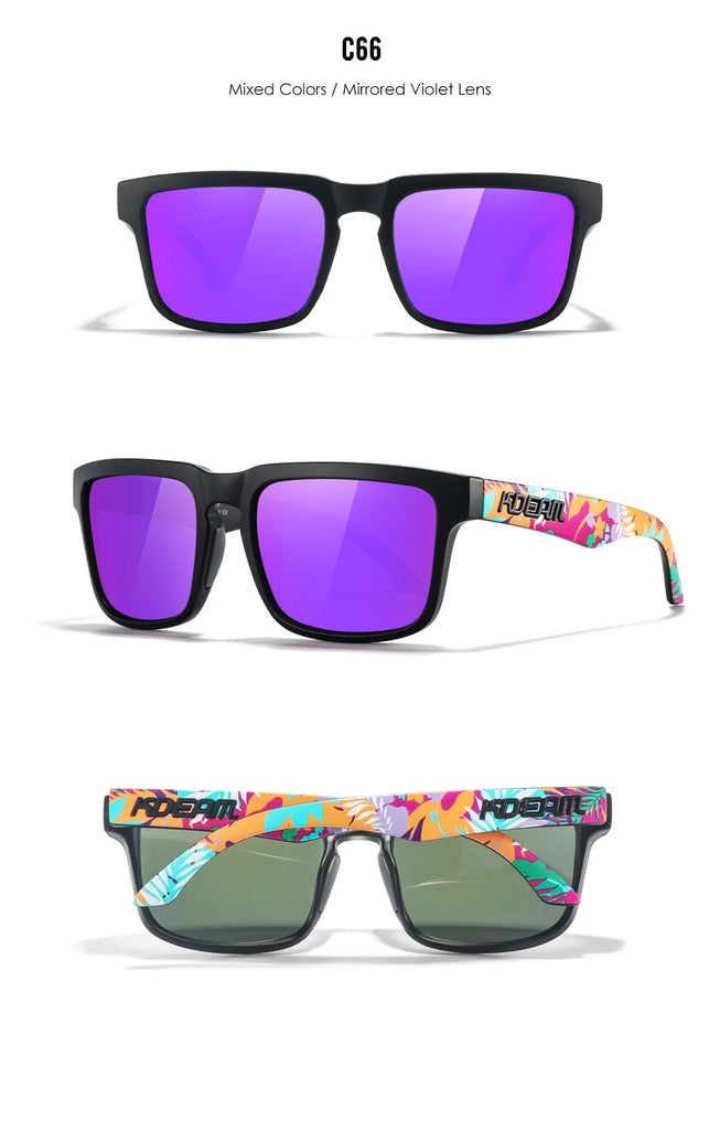 KDEAM Polarized Sunglasses – Unisex Square Frame UV400 Outdoor Eyewear (Red Mirror Lens, Model KD332)