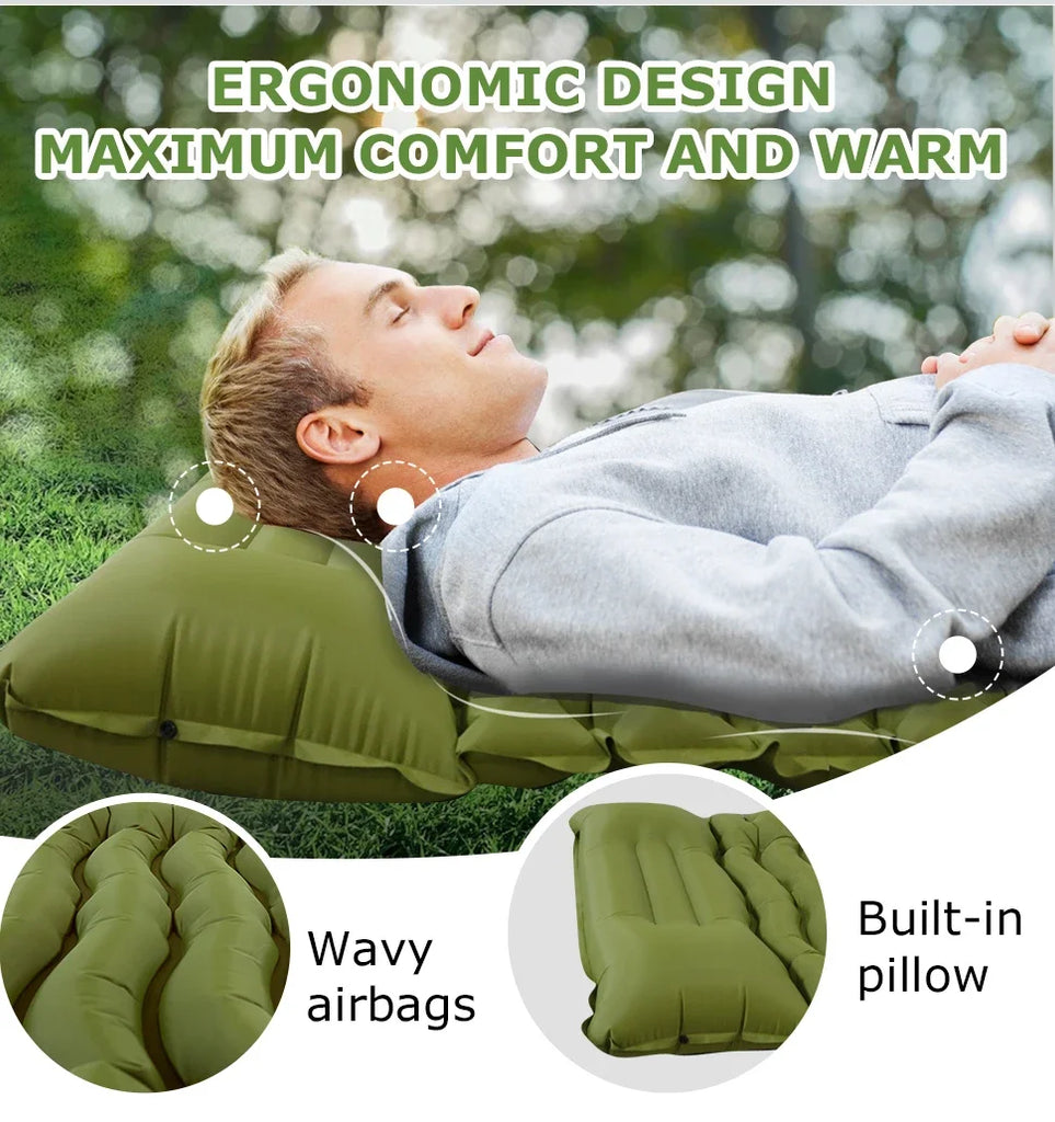 Ultra-Light Thickened Camping Air Mattress with Built-In Pillow & Pump – Compact & Durable Travel Sleeping Pad
