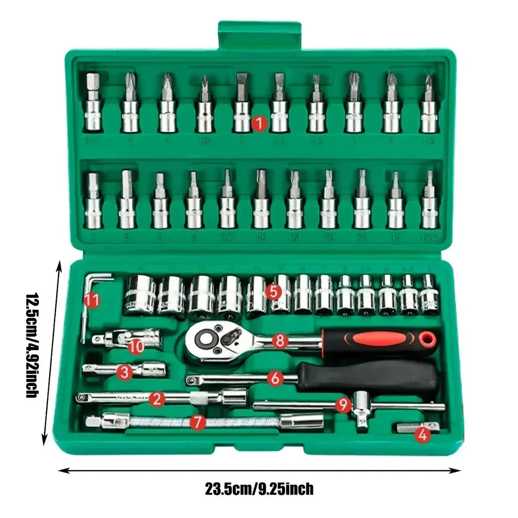 46-Piece 1/4" Drive Socket & Ratchet Wrench Set – Chrome Vanadium Steel with Carrying Case
