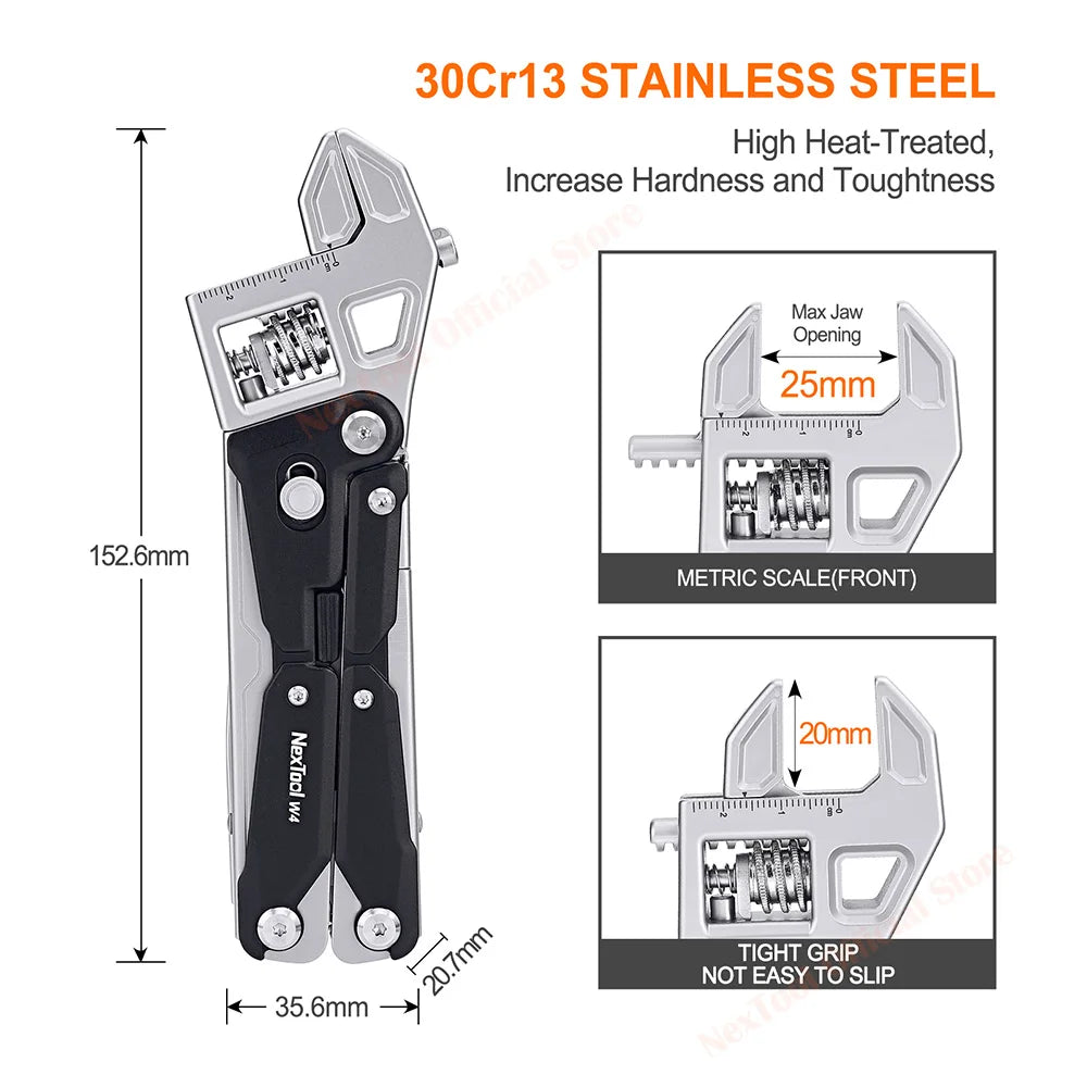 NexTool W4 11-in-1 Multi-Tool – Adjustable Wrench, Pliers, Knife & Saw | Compact Survival Hand Tool